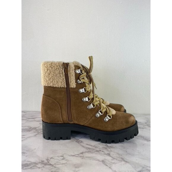 Steve Madden Women's Aniko Faux Suede Lace Up Ankle Boots 7.5 Chestnut Suede - Picture 5 of 8